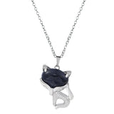 20×30mm Natural Crystal Fox Head Pendant Necklace, Healing Gemstone Beads for DIY Jewelry