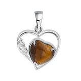 Natural Crystal Heart Pendant, Hollow Silver Frame with Gemstone Center for Women’s Jewelry