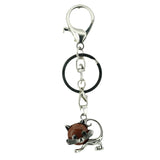 Healing Crystal Rose Quartz Semiprecious Stone Crafts Charm Cat Pendant Keychain for Women and Men