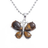 Natural Crystal Butterfly Pendant Teardrop Gemstone Silver‑Plated Alloy Charm Reiki Chakra Healing Stone Pendant for DIY Necklace Jewelry Making Bulk Wholesale
