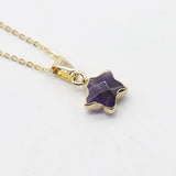 Gold Plated Star Shape Natural Crystal Pendant Necklace, 13×13mm Faceted Five‑Pointed Star Gemstone Necklace, Reiki Chakra Healing Stone Jewelry for Women