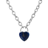 Natural Crystal Heart Lock Pendant Necklace, Gemstone Love Charm with Alloy Chain for Men & Women