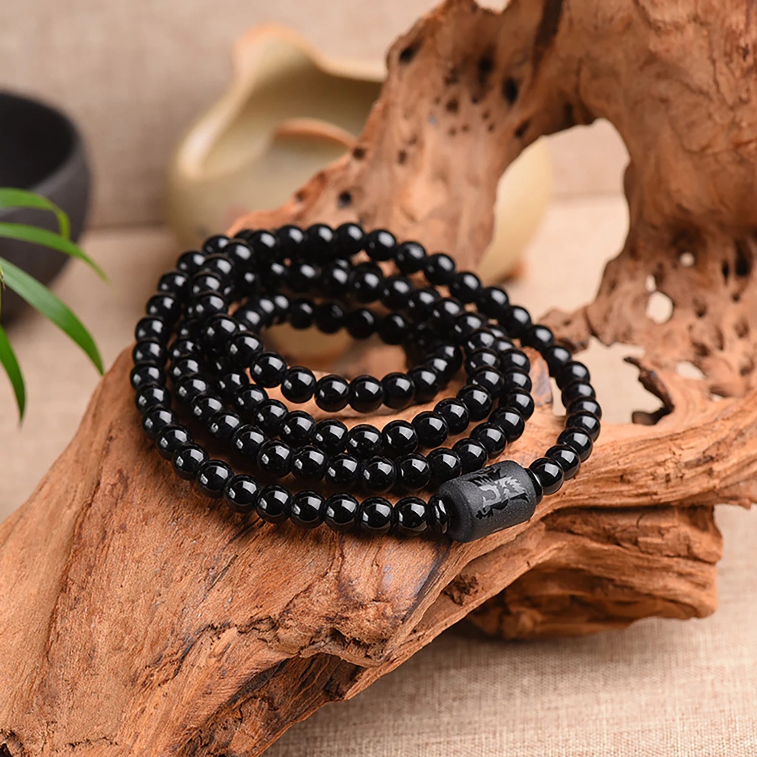 Crystal Obsidian Bracelet Engrave with Dragon or Phoenix Totem Cylinder Bead Men or Women Natural Stone Chain Famous Fashion