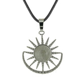 Vintage Sun Burst Crystal Pendant Necklace - Natural Gemstone Leather Cord Choker
