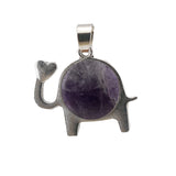 Lucky Elephant Crystal Holder Pendant • Retro Silver Animal Amulet with Natural Gemstone Sphere • Unisex Spiritual Wisdom Totem Jewelry Gift