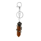 Natural Crystal Hexagonal Point Keychain • Antique Silver Rose Wrapped Gemstone Keyring • Gothic Healing Stone Bag Charm Accessory