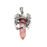 Mythical Flying Dragon Wrapped Quartz Point Pendant, Genuine Healing Stone Chakra Wand Charm, Wiccan Punk Spiritual Protection Jewelry Findings