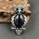 Natural Gemstone Antique Silver Owl Pendant for Making Jewelry