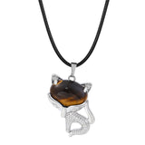 20×30mm Natural Crystal Fox Head Pendant Necklace, Healing Gemstone Beads for DIY Jewelry