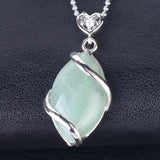 Natural Marquise Crystal Pendant Silver Wire Wrapped Gemstone Pendant Heart Zircon Bail Reiki Chakra Healing Stone Charm for DIY Necklace Jewelry