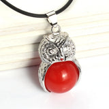 Owl Shape Natural Crystal Pendant Necklace Multi‑Color Healing Gemstone Charm Necklace Spiritual Energy Jewelry for Men Women Gift