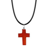 Natural Stone Cross Pendant Necklace Wholesale Assorted Healing Crystal Quartz Crucifix Amulet with Adjustable Cord Spiritual Jewelry Gift for Men Women