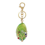 Tree of Life Wire Wrapped Crystal Keychain Seven Chakra Healing Stone Agate Pendant Purse Charm Boho Gift