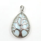 Teardrop Tree of Life Crystal Pendant Necklace Multi Color Natural Gemstone Silver Plated Healing Stone Charm Jewelry for Women Gift