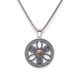 Hollow Life Flower Stainless Steel Gemstone Necklace for Women Men