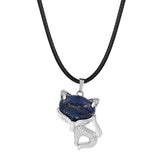20×30mm Natural Crystal Fox Head Pendant Necklace, Healing Gemstone Beads for DIY Jewelry