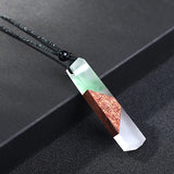 Creative Tie Shape Natural Wood Pendant Necklace, Three‑Color Red Blue Wood Splicing Pendant with Adjustable Black Cord, Handmade Boho Unisex Jewelry
