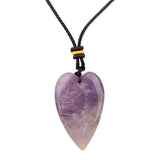 4cm Natural Crystal Long Heart Pendant Necklace | Polished Gemstone Teardrop Heart with Adjustable Cord