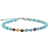 7 Chakra Healing Heishi Stone Beaded Bracelet Natural Gemstone Disc Bead Adjustable Silver Chain Bracelet for Yoga Meditation Women Men