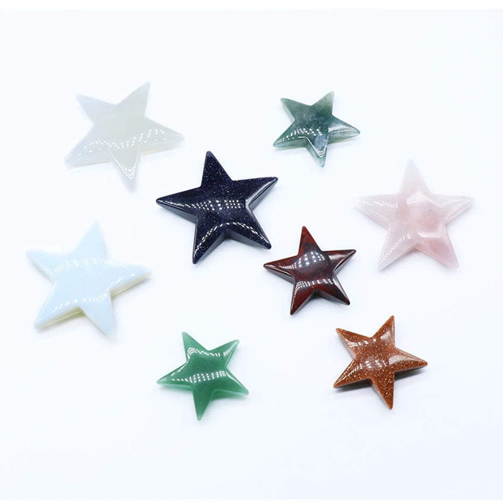 Natural Crystal Five‑Pointed Star Carving, Polished Gemstone Star Figurine, Chakra Reiki Healing Crystal Star Ornament for Home Decor, Collection, Meditation Gift