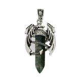 Mythical Flying Dragon Wrapped Quartz Point Pendant, Genuine Healing Stone Chakra Wand Charm, Wiccan Punk Spiritual Protection Jewelry Findings
