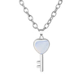 Heart Key Natural Crystal Pendant Necklace Silver Alloy Love Lock Gemstone Chakra Healing Necklace for Women Gift