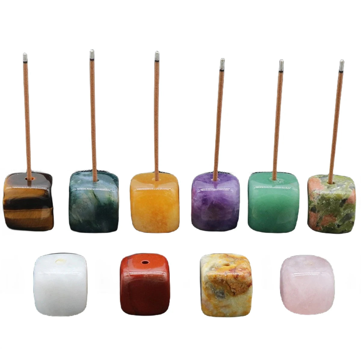 20mm Gemstone Square Incense Holder | Perforated Crystal Base for Sticks & DIY Jewelry