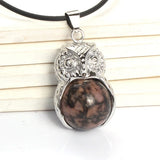 Owl Shape Natural Crystal Pendant Necklace Multi‑Color Healing Gemstone Charm Necklace Spiritual Energy Jewelry for Men Women Gift
