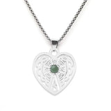 Vintage Stainless Steel Heart Pendant Necklace with Natural Green Aventurine - Celtic Knot Carved Heart Jewelry - Spiritual Protection Gift for Women & Men