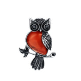 Boho Animal Totem Owl Pendant Necklace, Vintage Antique Silver‑Tone Metal Owl Inlaid Natural Gemstone with Black Cord, Wisdom Symbol Spiritual Necklace