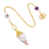 7 Chakra Orgone Pendulum with Lotus Top Gold-Plated Resin Crystal Pendulum with Chain for Divination Healing Witchcraft