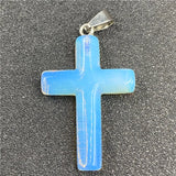 Natural Chakra Healing Crystal Cross Pendant, Assorted Mixed Natural Stone Cross Charm with Silver Bail for Religious Jewelry Craft Bulk