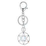 Hexagram Natural Crystal Keychain 7 Chakra Symbol Silver Plated Metal Key Ring Reiki Healing Gemstone Pendant Lobster Clasp Bag Charm