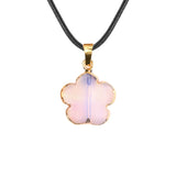 Natural Crystal Flower Pendant Necklace Gold Plated Edge Healing Gemstone Jewelry for Women