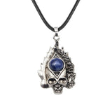 Dark Culture Silver Skull Fire Amulet Necklace • Vintage Biker Flame Skeleton Crystal Holder Pendant • Unisex Hip Hop Streetwear Jewelry