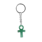 Natural Crystal Ankh Cross Keychain | 20×30mm Egyptian Symbol Gemstone Pendant for Bags & Keys