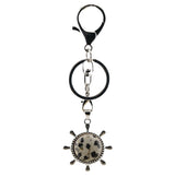 Vintage Silver Ship Rudder Keychain • Antique Nautical Helm Wheel Keyring with Natural Gemstone Ball • Coastal Car Key Holder Backpack Bag Charm
