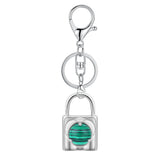 Natural Crystal Lock Keychain, Inlaid Round Gemstone Silver Keyring Charm for Bag & Key