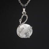 Natural Round Crystal Stone Pendant Wing Silver Plated Wrapped Gemstone Pendant Chakra Reiki Healing Crystal Charms for Jewelry Making Necklace