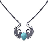 Punk Hip Hop Devil Wing Necklace - Blackened Stainless Steel Water-drop Gemstone Pendant - Grunge Goth Necklaces for Men & Women