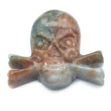 Hand Carved Skull & Crossbones Natural Agate Pendant, Mini Crystal Skull Gemstone Charm for DIY Jewelry Making
