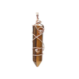 Vintage Wire Wrapped Crystal Wand Pendant • Hexagonal Bullet Stone Charm with Metallic Beads • Boho Wiccan Healing Quartz Jewelry Supply