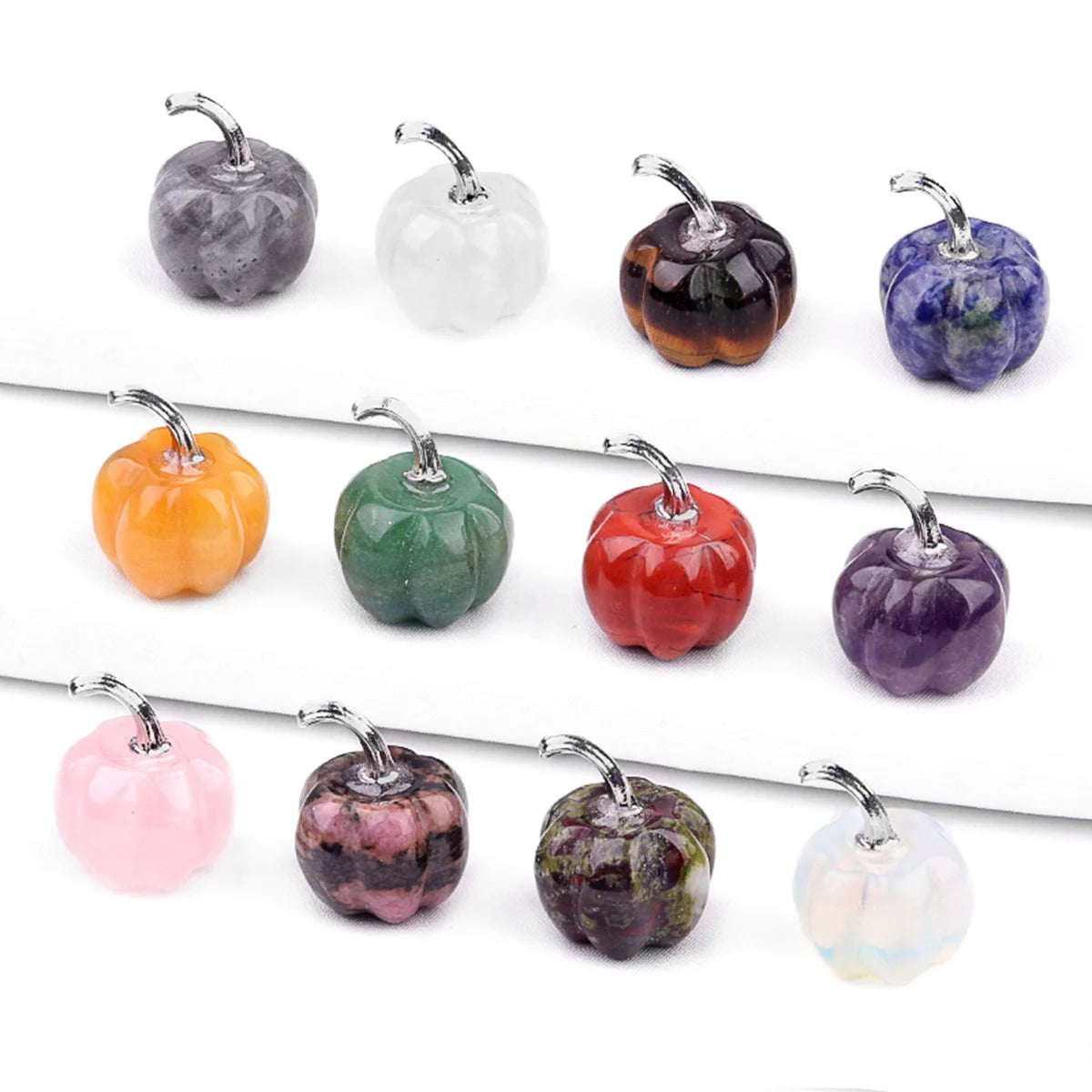 12 PCS Set Natural Crystal Mini Pumpkin Carving Ornament, 20MM Gemstone Pumpkin Figurine, Halloween Home Decoration, Crystal Craft Gift