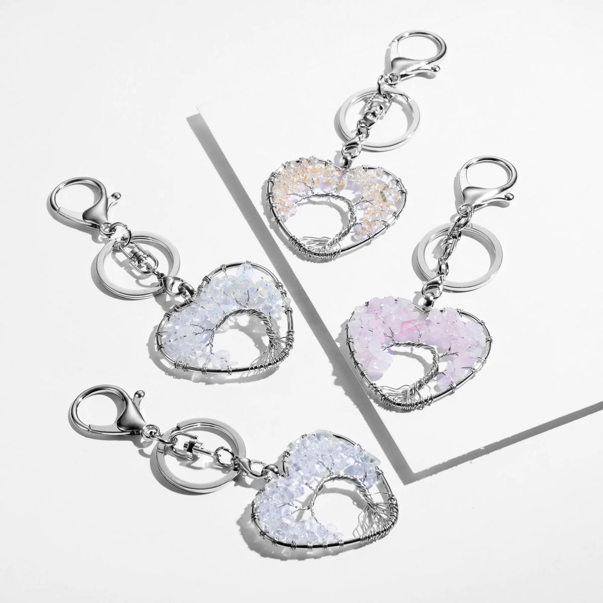 Tree of Life Chakra Key chain Pendant Heart-Shaped 7 Chakras Natural Gemstone Handmade key chain for Women Men