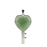 Silver Bezel Heart Natural Stone Key Pendant, Rhinestone Inlaid Chakra Gem Key Charm for DIY Necklace Jewelry Making