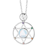 Hexagram 7 Chakra Natural Crystal Pendant Necklace Sacred Geometry Star of David Gemstone Necklace Reiki Energy Healing Spiritual Jewelry for Women Men