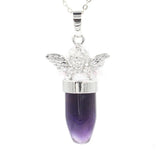 Angel Crystal Bullet Pendant Silver Plated Natural Stone Guardian Angel Charm for Reiki Chakra Necklace Making