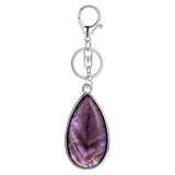 Natural Stone Teardrop Bezel Wrapped Key Chain, Water‑Drop Shaped Gem Charm Chakra Reiki Healing Crystal Keyring for Bag Accessory