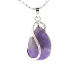 Teardrop Natural Gemstone Wire‑Wrapped Silver Pendant, Handmade Silver Metal Frame Water Drop Crystal Stone Pendant Reiki Chakra Healing Gem Charm Necklace for DIY Jewelry Making