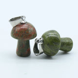 20mm Natural Crystal Mushroom Pendant Necklace, Mini Gemstone Reiki Chakra Jewelry
